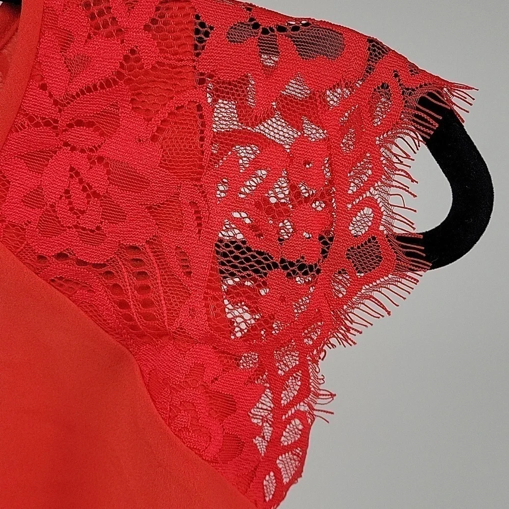 J CREW Red‎ Lace Cap Sleeve Top Shell Blouse Size 6